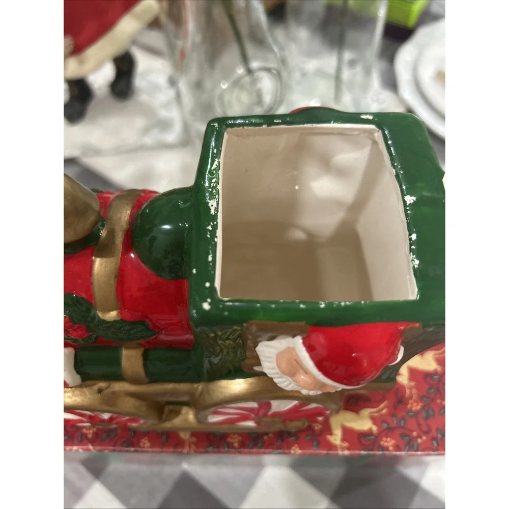 Vintage‎ Peppermint Santa Train Teapot In Box 1994 Hermitage Pottery WITH LID